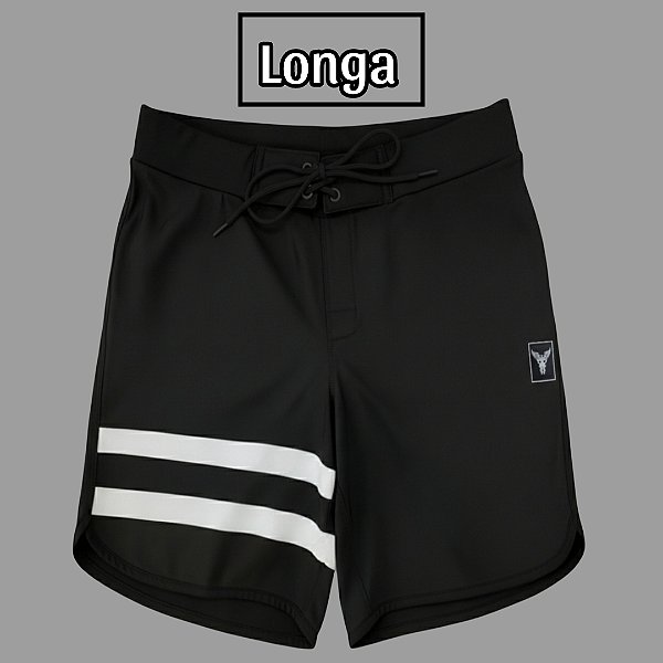 Bermuda Men's Physique Longa Preta com Listras Brancas