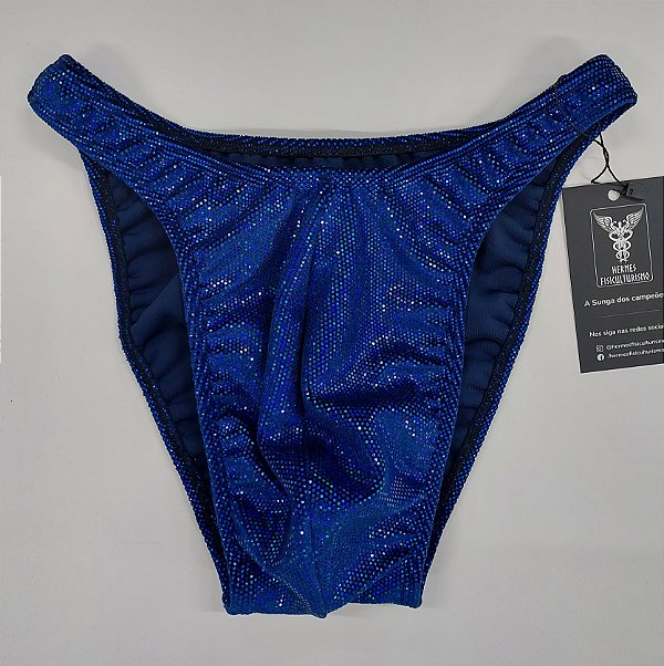Sunga Bodybuilder – Tradicional – G – Azul Veludo Holográfico – Sem costura