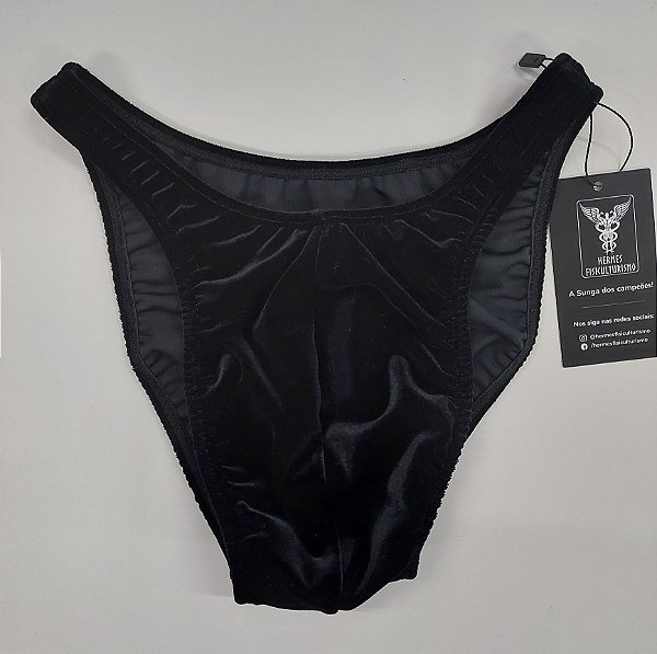 Sunga Bodybuilder – Tradicional – G – Preta em Veludo – Sem costura