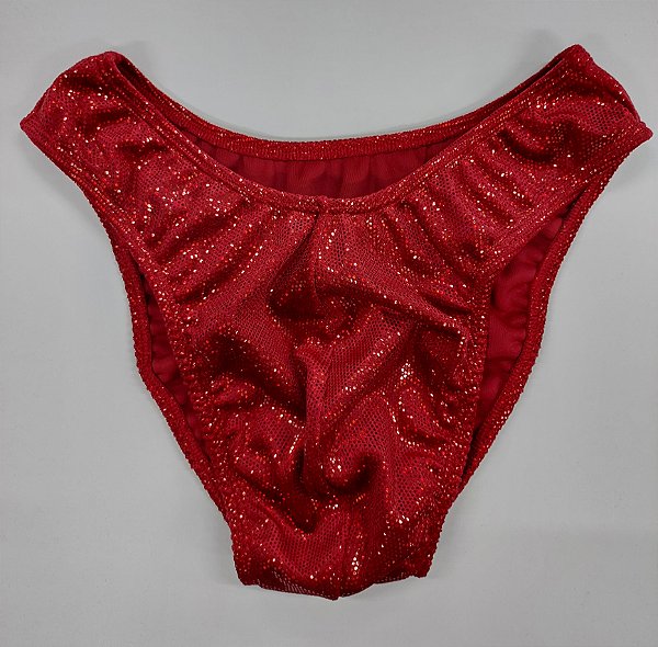 Sunga Bodybuilder – IFBB – G – Vermelha Veludo Holográfico – Sem costura