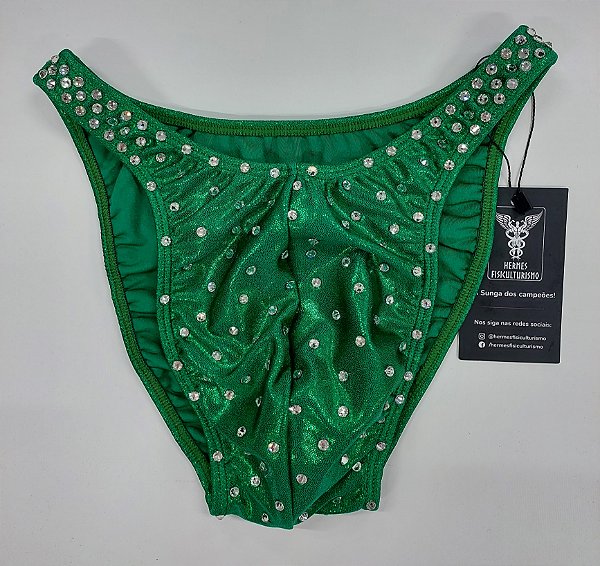 Sunga Bodybuilder – Tradicional – M – Verde Brilhante com Cristais – Sem costura