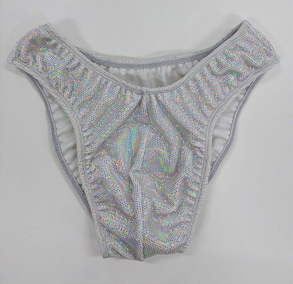 Sunga Bodybuilder – IFBB – M – Branca Veludo Holográfico – Sem costura