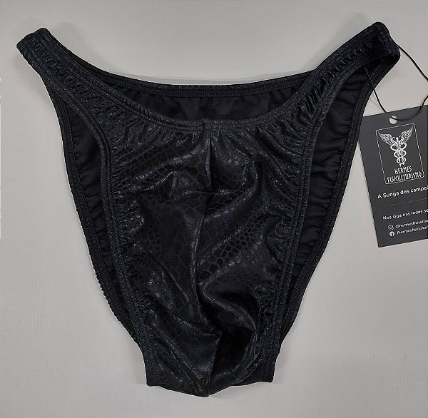 Sunga Bodybuilder – Tradicional – P – Preta Brilhante Cobra – Sem costura