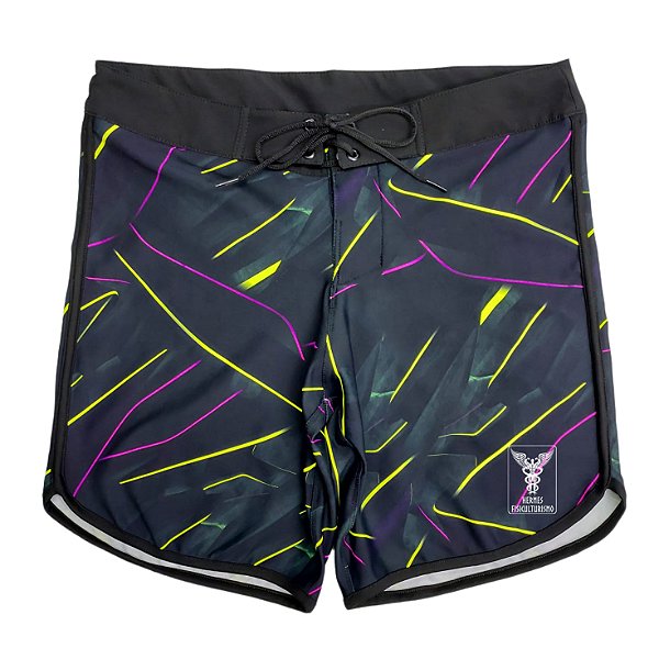Bermuda Mens Physique Curta – Abstrato Rosa e Amarelo Neon – 36
