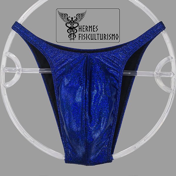Sunga Bodybuilder Azul Real com Preto Brilhante Holográfica - Corte Pró