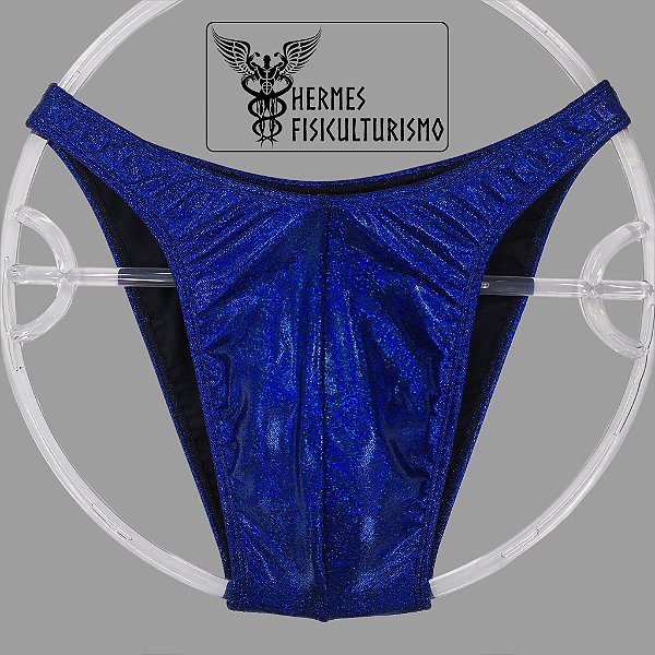 Sunga Bodybuilder Azul Real com Preto Brilhante Holográfica - Corte Tradicional