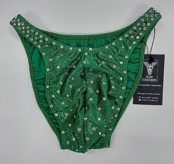 Sunga Bodybuilder – Tradicional – M – Verde Brilhante com Cristais – Sem costura