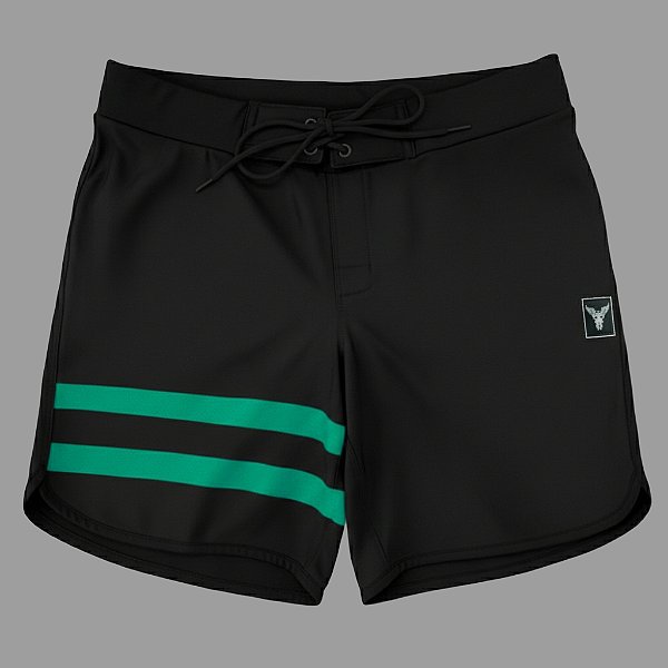 Bermuda Men's Physique Curta Preta com Listras Esmeralda
