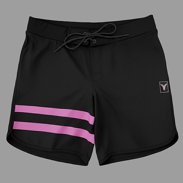Bermuda Men's Physique Curta Preta com Listras Rosa Claro