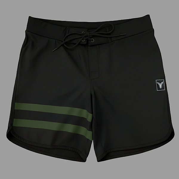 Bermuda Men's Physique Curta Preta com Listras Verde Militar