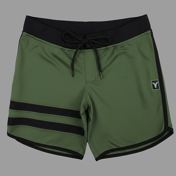 Bermuda Men's Physique Curta Verde Militar com Preto e Listras