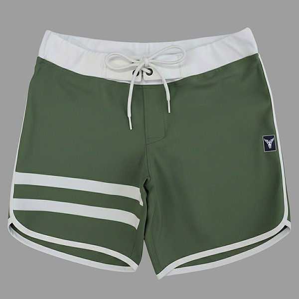 Bermuda Men's Physique Curta Verde Militar com Branco e Listras