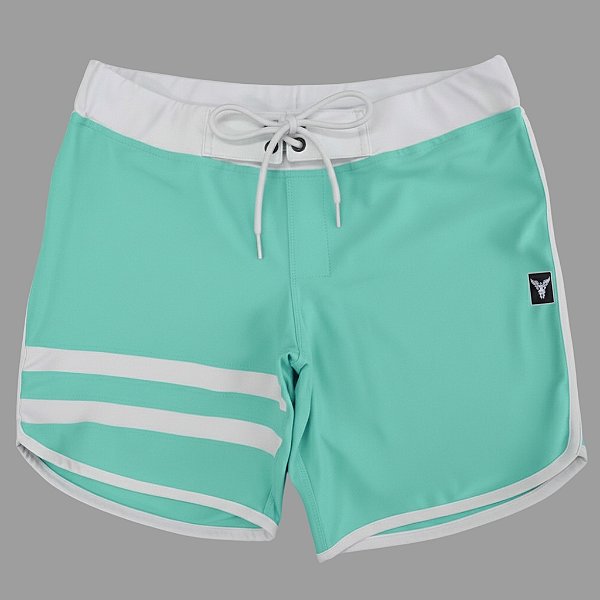 Bermuda Men's Physique Curta Verde Água com Branco e Listras