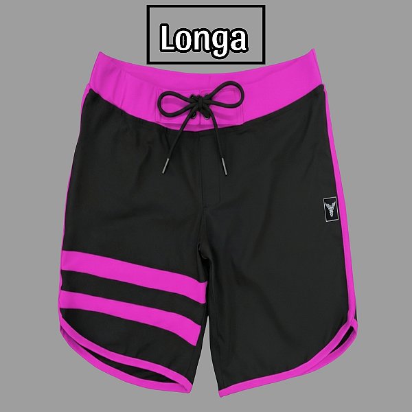 Bermuda Men's Physique Longa Preto com Pink Fluor e Listras