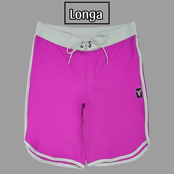Bermuda Men's Physique Longa Pink Fluor com Branco