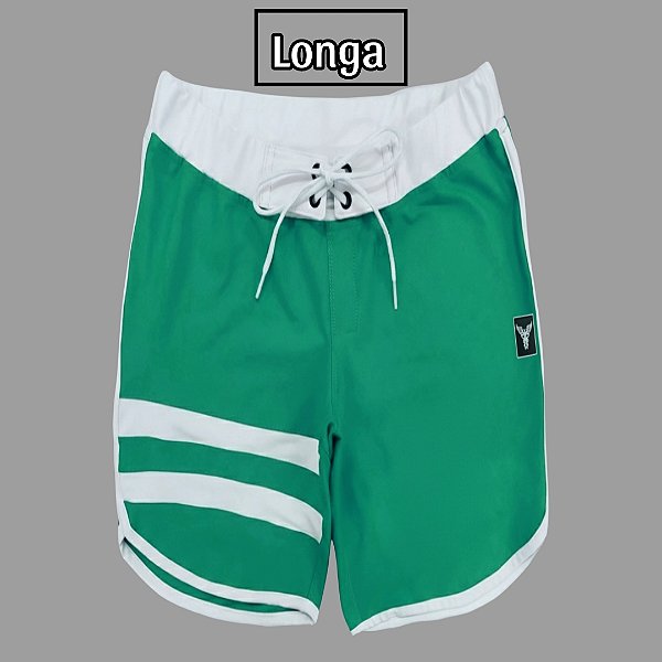 Bermuda Men's Physique Longa Esmeralda com Branco e Listras