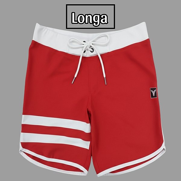 Bermuda Men's Physique Longa Vermelha com Branco e Listras