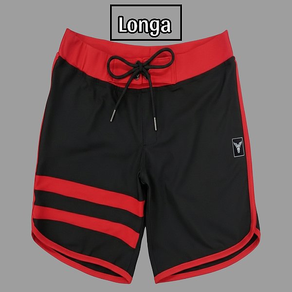 Bermuda Men's Physique Longa Preta com Vermelho e Listras