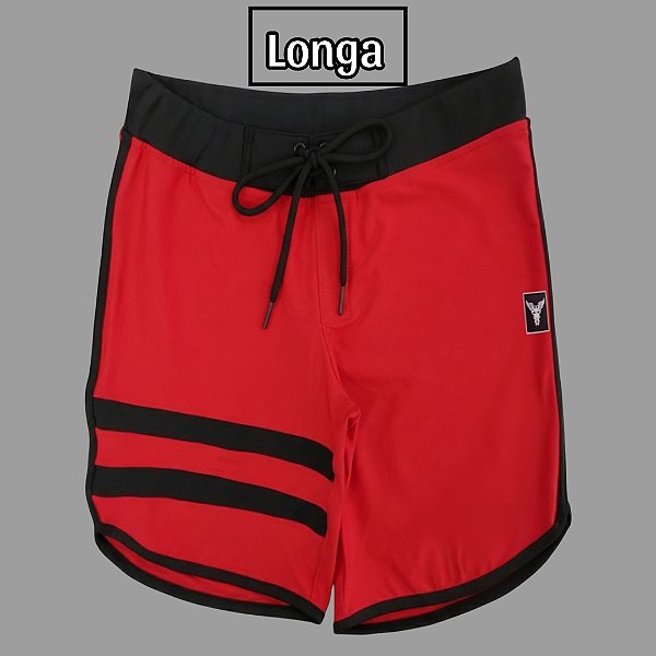 Bermuda Men's Physique Longa Vermelha com Preto e Listras