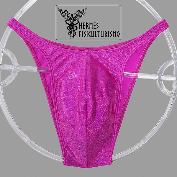 Sunga Bodybuilder Rosa Brilhante Holográfica - Corte Pró