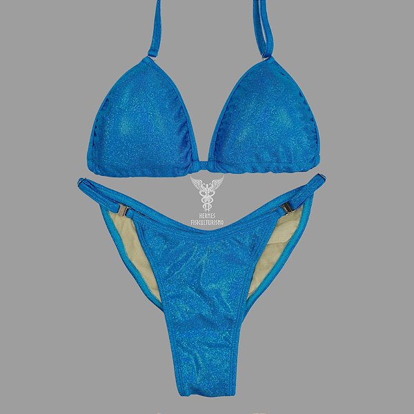 Biquíni Fit Model NPC – Azul Turquesa Brilhante Holográfico
