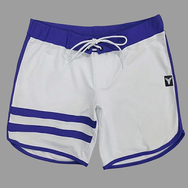 Bermuda Men's Physique Curta Branca com Azul Royal e Listras