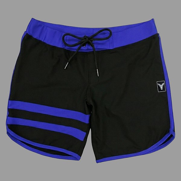 Bermuda Men's Physique Curta Preta com Azul Royal e Listras