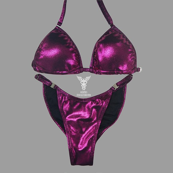 Biquíni Fit Model NPC – Fúcsia com Preto Brilhante