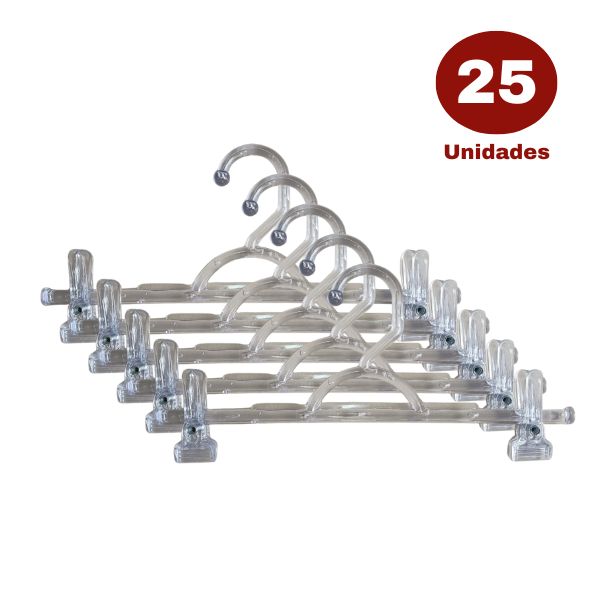 Cabide de Saia C/ Presilha em Acrílico - Kit 25 Unidades