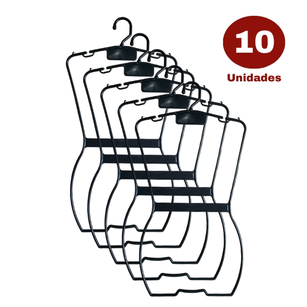 Cabide Silhueta em Plástico Preto - KIt 10 Unidades