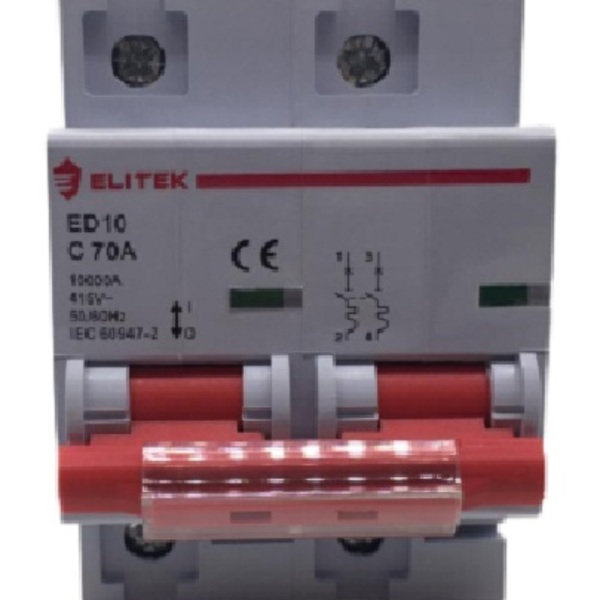 Disjuntor Bipolar Curva C 70A 10kA ED102C70A – Elitek
