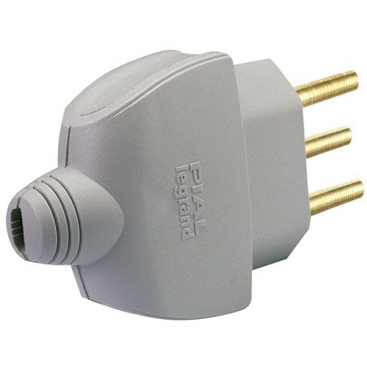 PLUGUE MONOBLOCO 2 PINOS + TERRA 615821 AXIAL CINZA 10 A PIAL LEGRAND