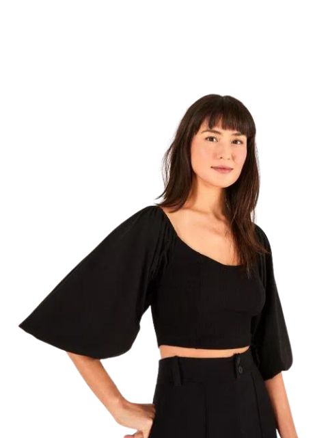 Farm Blusa Rib Manga Ampla Preto 303360