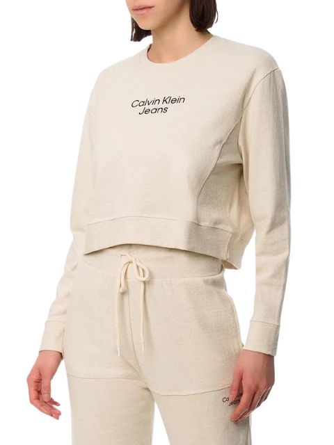 Calvin Klein Jeans Blusa ML Recortes Sustainable Off White BL569