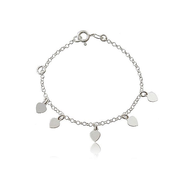 Pulseira Prata 925 Chapinhas de Coração