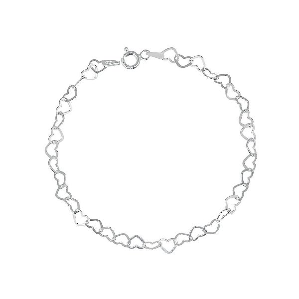 Pulseira Prata 925 Chuva de Corações