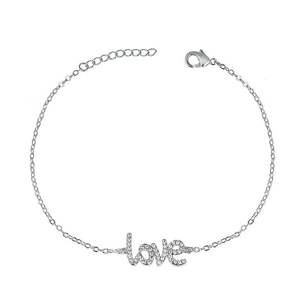Pulseira Ródio Branco Love Cravejado com Zircônias