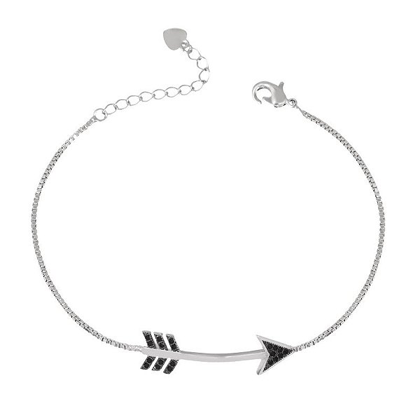 Pulseira Ródio Branco Flecha Cravejada com Zircônias Negras