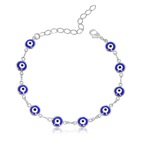 Pulseira Ródio Branco Olho Grego Inteira