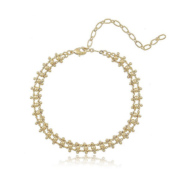 Pulseira Banhada Três Fios Bolinha Trançados