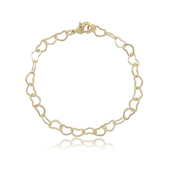 Pulseira Banhada Chuva de Corações Vazado Fio Grande