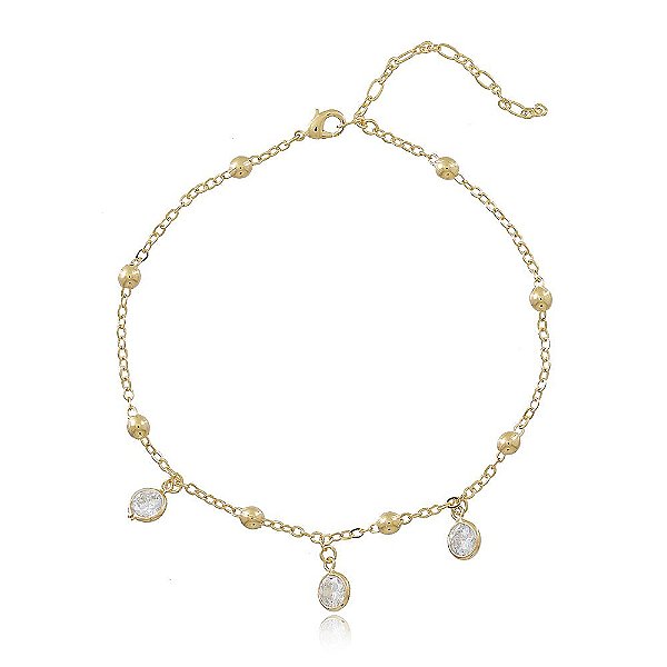 Tornozeleira Banhada Corrente com Bolinhas e Ponto de Luz Penduradas