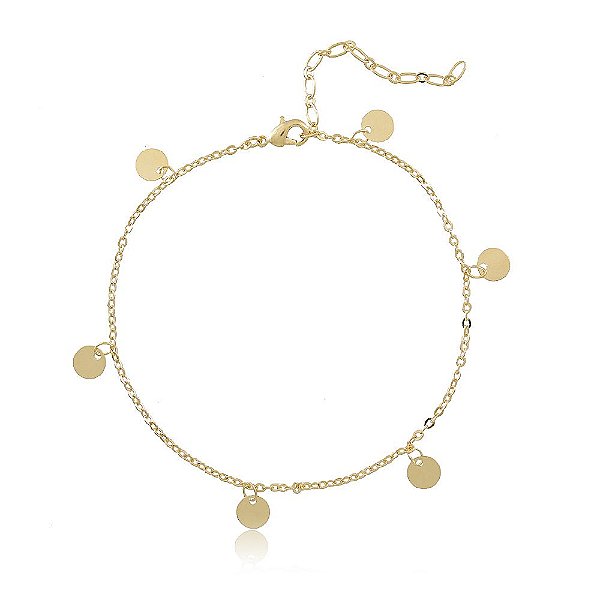 Tornozeleira Banhada Correntinha com Chapinhas Lisas