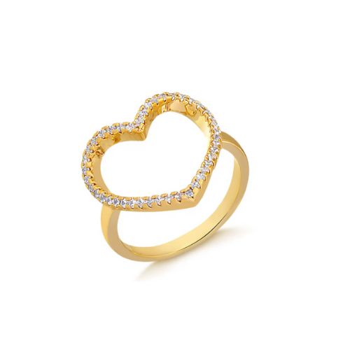 Anel Banhado Coração Vazado Cravejado com Zircônia