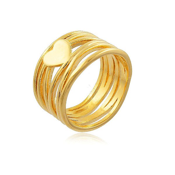 Anel Banhado Seis Fios Coração Liso