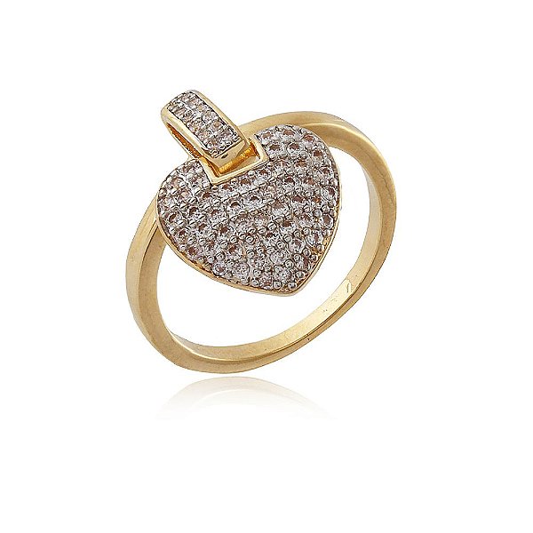 Anel Banhado com Pingente de Coração Cravejado