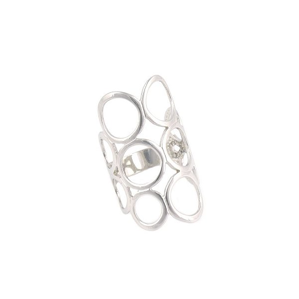 Anel Ródio Branco Bolas Vazadas