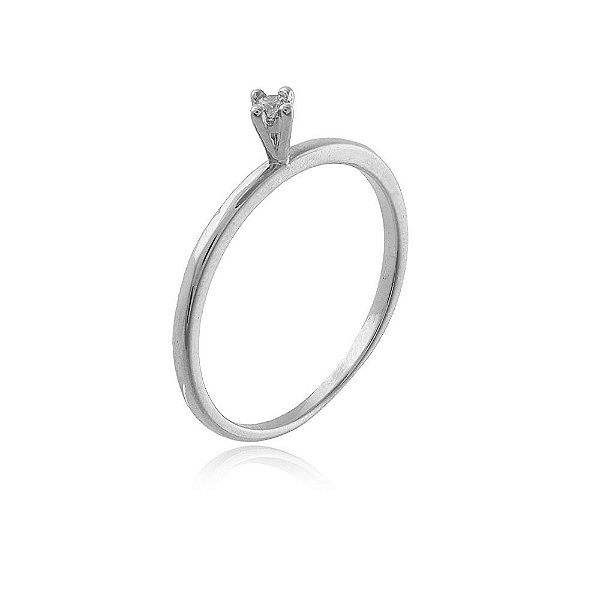 Anel Ródio Branco Solitário Fino com Zircônia