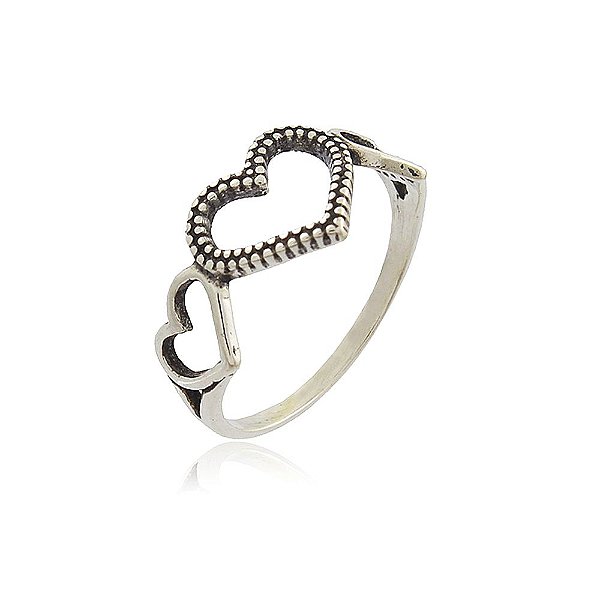 Anel Prata 925 Corações Vazados