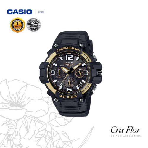 Relógio Casio Masculino Standard preto com Detalhes Dourado MCW-100H-9A2V